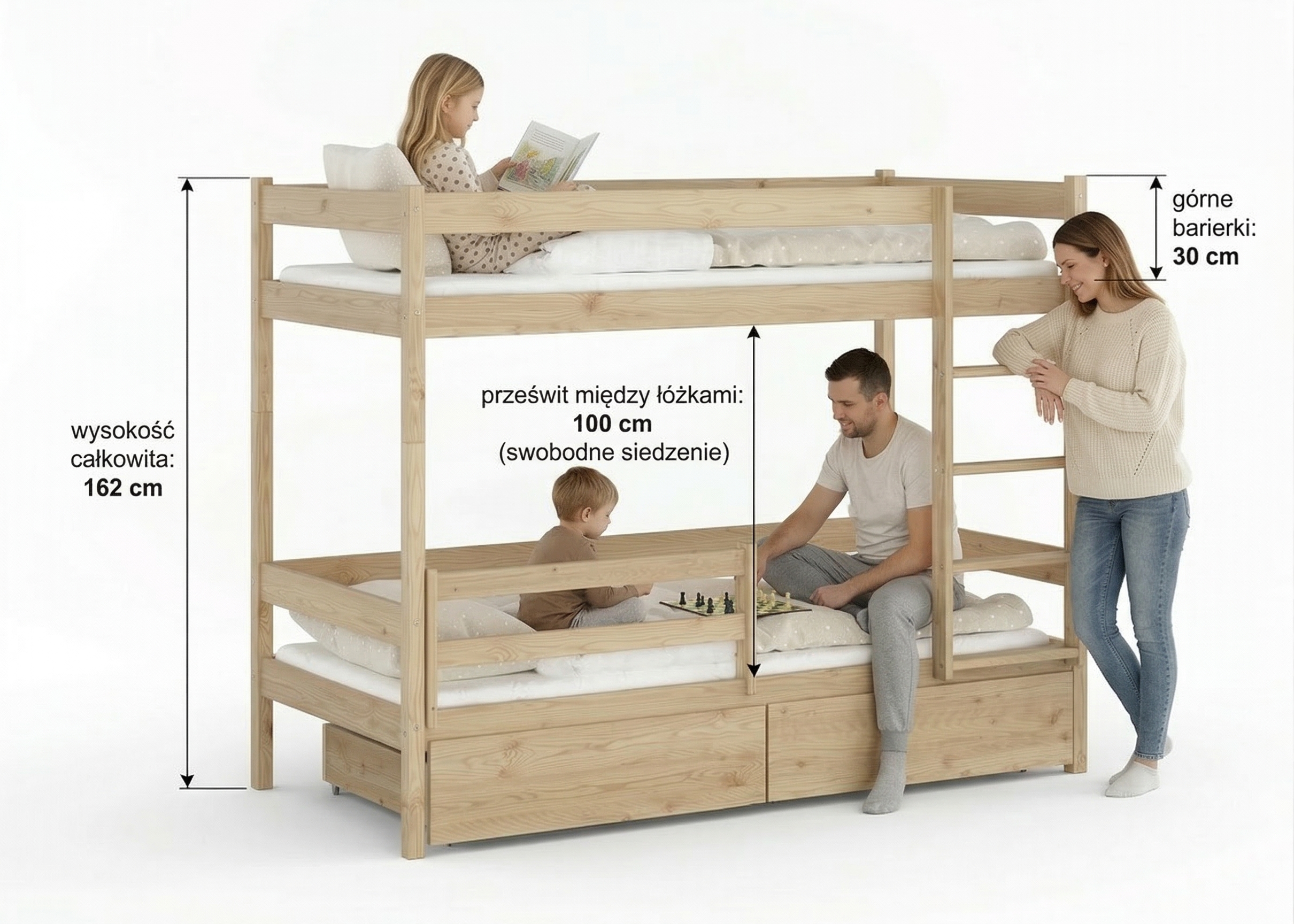 Rysunek techniczny łóżka z wymiarami