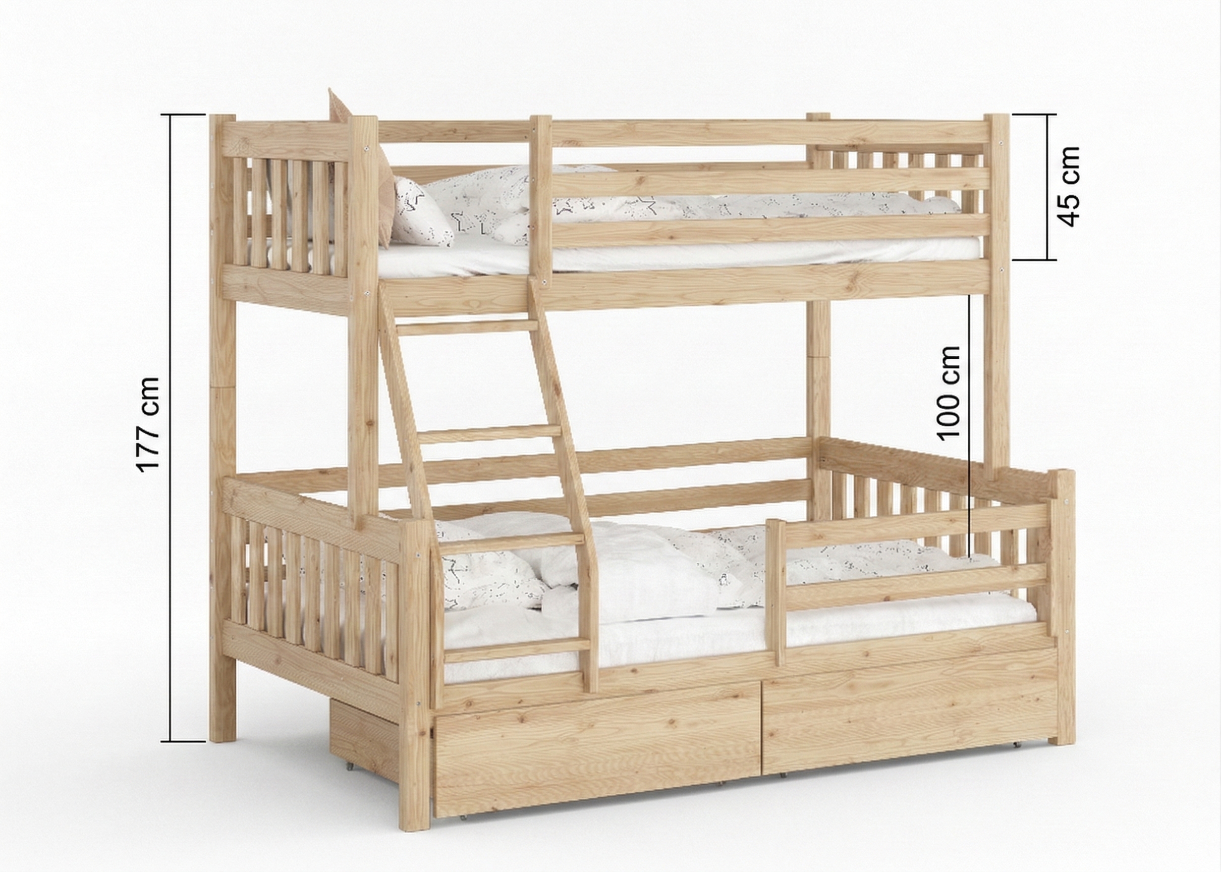 Rysunek techniczny łóżka z wymiarami